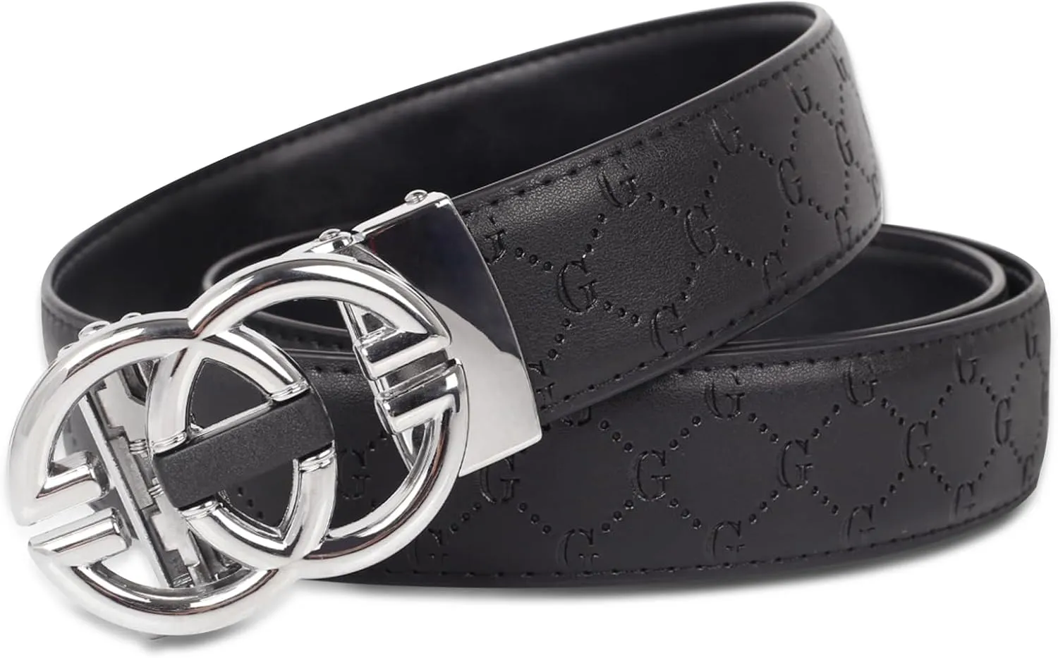 Men&Womens Leather Dress Belt Business Automatic Buckle Belt Color:Black Silver Gold