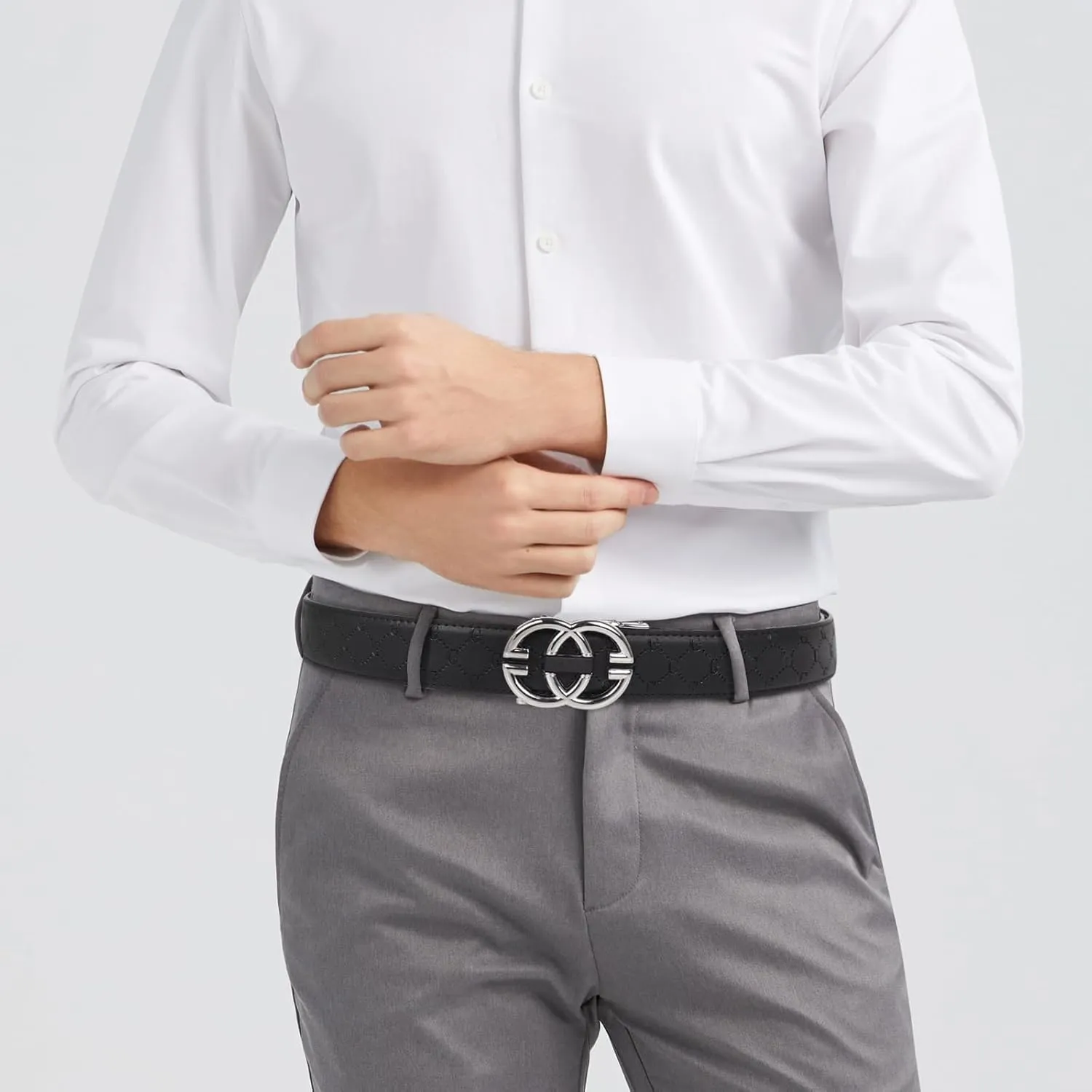 Men&Womens Leather Dress Belt Business Automatic Buckle Belt Color:Black Silver Gold