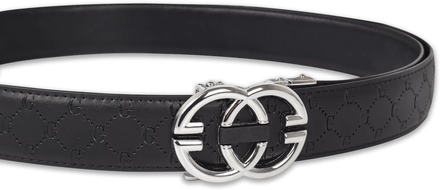Men&Womens Leather Dress Belt Business Automatic Buckle Belt Color:Black Silver Gold