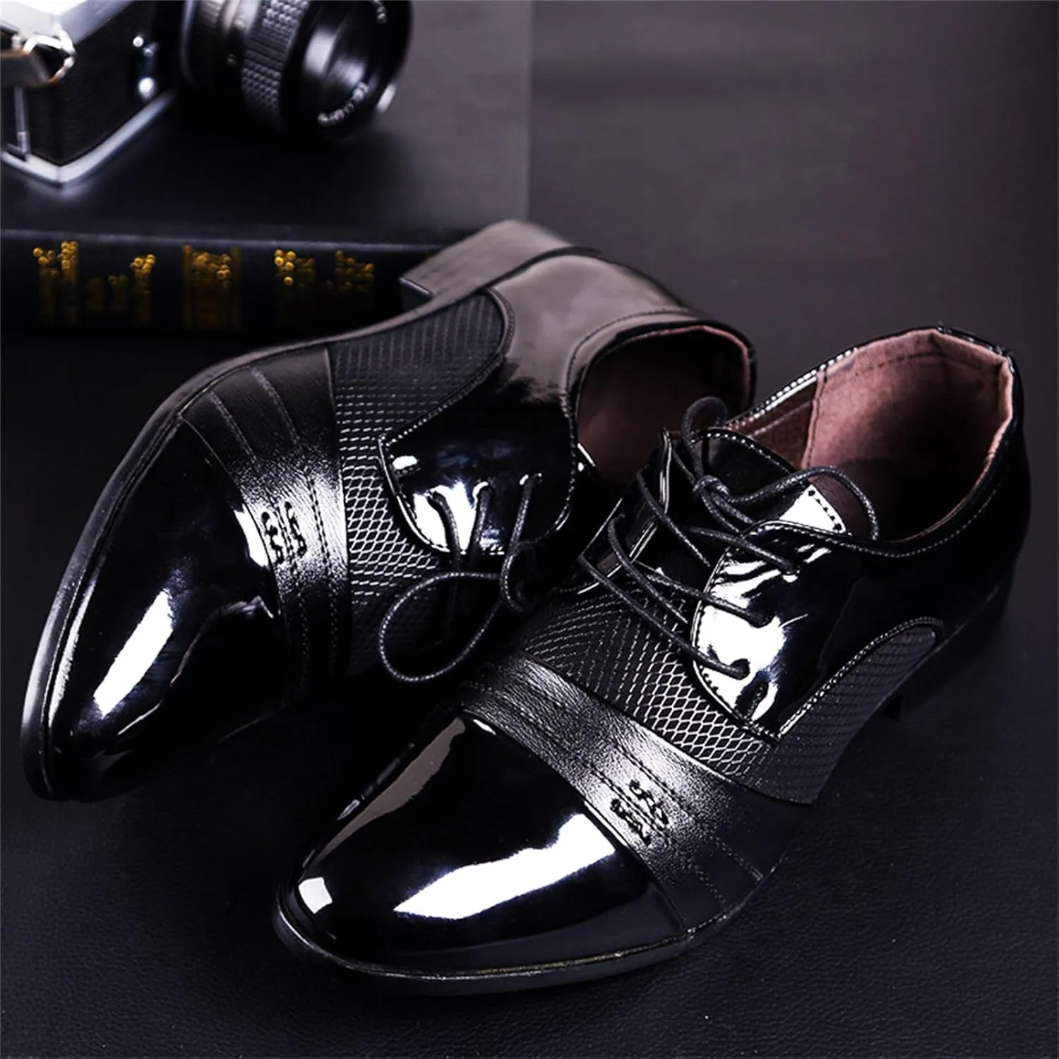 Men's 2024 Dress Shoes Patent Leather Shoes Soft Sole Breathable Mesh Business Casual Oxford