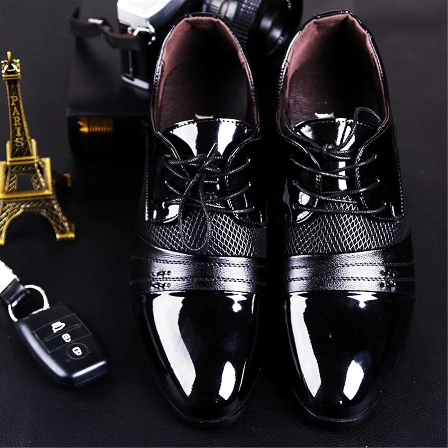 Men's 2024 Dress Shoes Patent Leather Shoes Soft Sole Breathable Mesh Business Casual Oxford