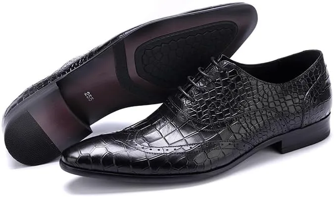 Men's Alligator Crocodile Print Oxfords Fashion Lace Up Dress Shoes Casual Work Office Comfortable Business Shoes
