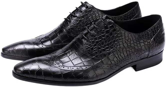 Men's Alligator Crocodile Print Oxfords Fashion Lace Up Dress Shoes Casual Work Office Comfortable Business Shoes