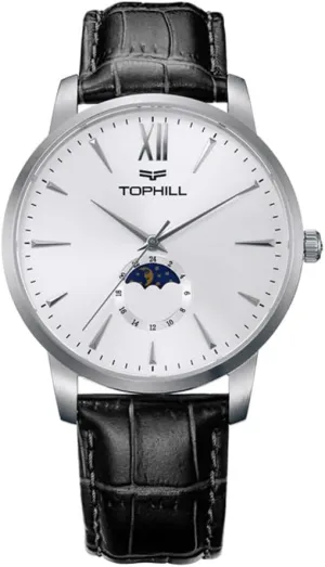 Mens Automatic Watch, Minimalist Black Leather Watch,Sapphire Crystal,Day& Night Display, Skeleton Mechanical, Elegant Relojes para Hombres