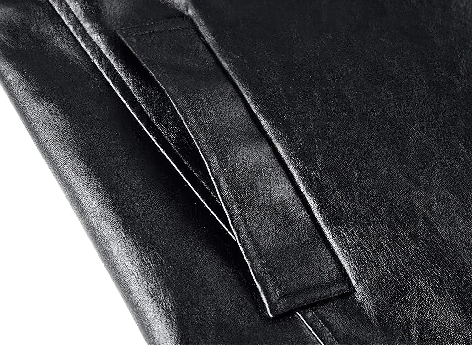 Mens Black Sheepskin Leather Stand Collar Single Breasted Coat - Faux Fur Lining Casual Business Long Trench Coat For Men