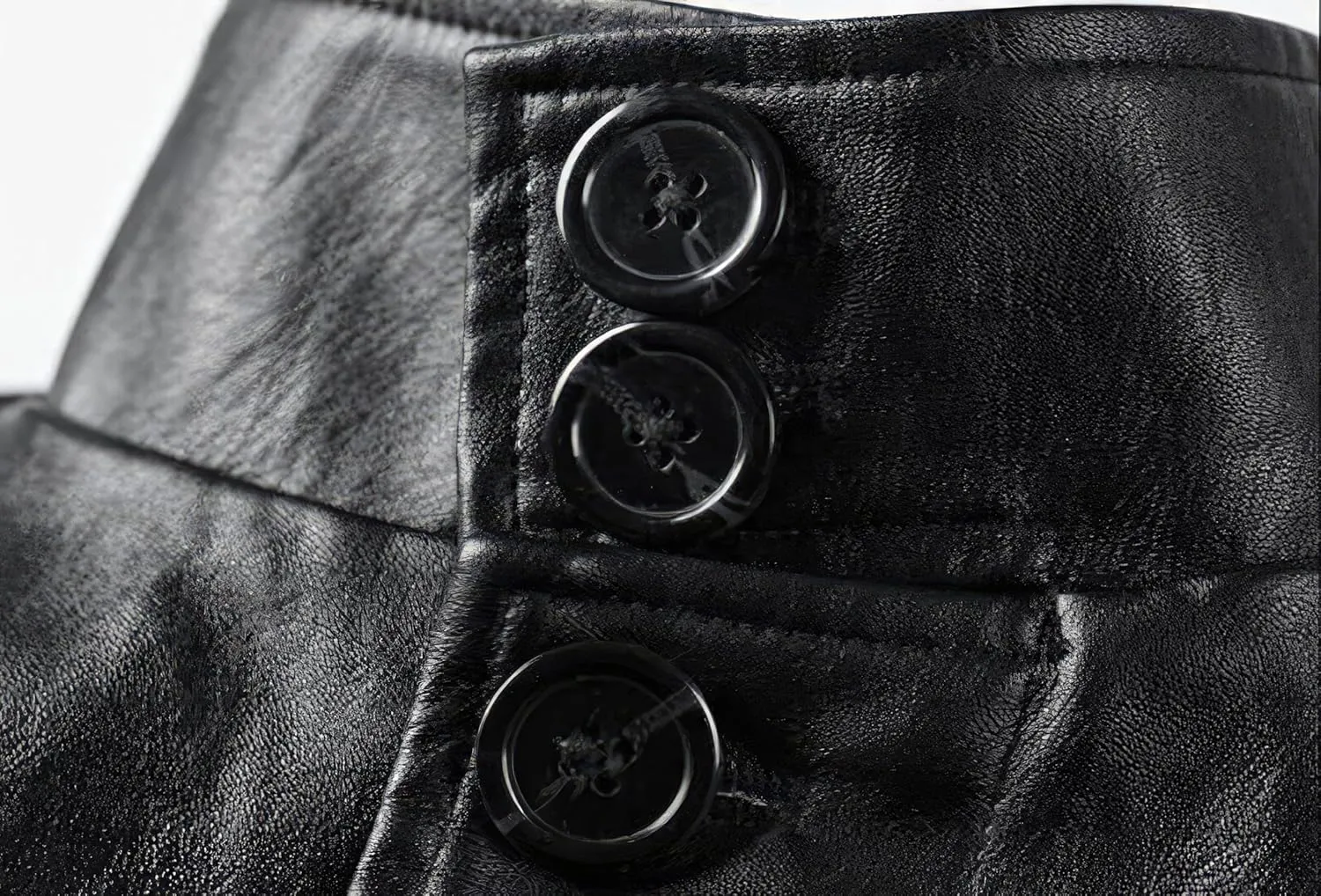Mens Black Sheepskin Leather Stand Collar Single Breasted Coat - Faux Fur Lining Casual Business Long Trench Coat For Men