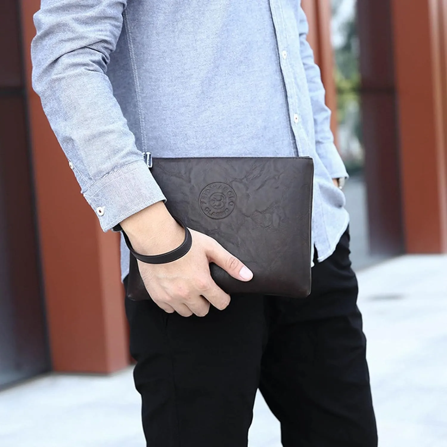 Men's Black Wristlet Envelope Clutch Bag