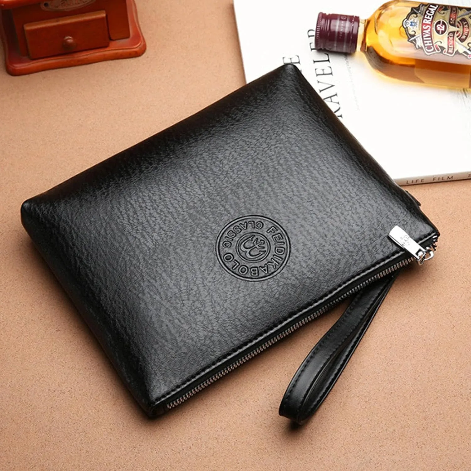 Men's Black Wristlet Envelope Clutch Bag