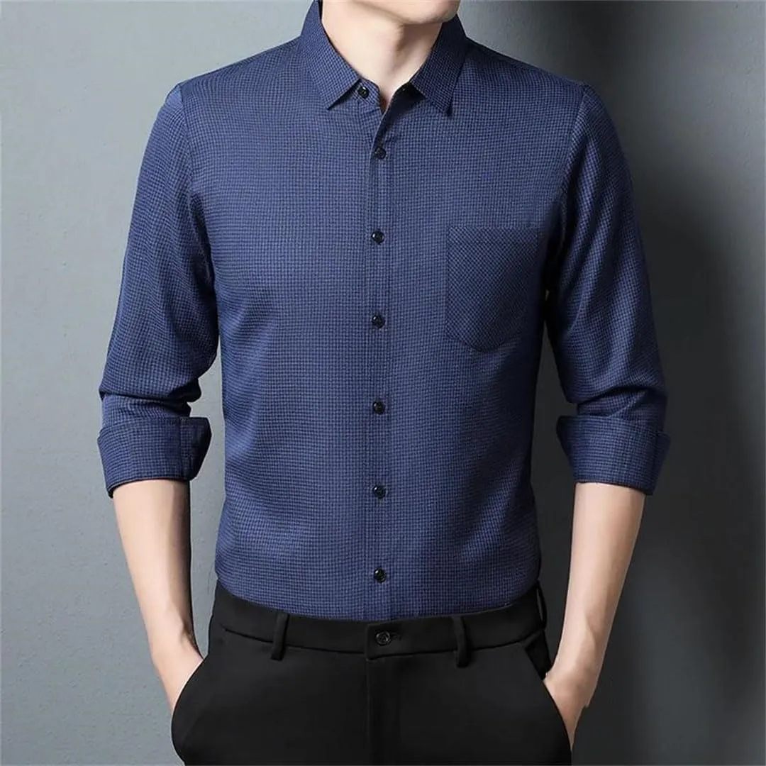 Men's Casual Plaid Long Sleeved Lapel Shirt for Spring and Autumn Fashion Comfortable Wrinkle Free Top