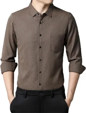 Men's Casual Plaid Long Sleeved Lapel Shirt for Spring and Autumn Fashion Comfortable Wrinkle Free Top
