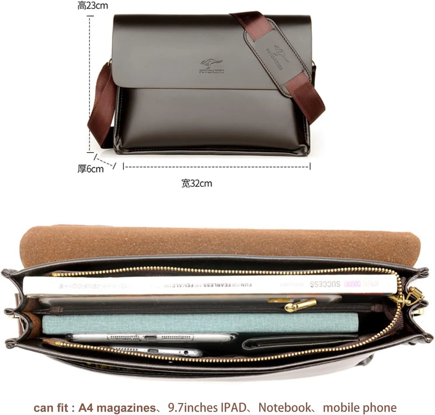 Mens Crossbody Bag, Leather Messenger Shoulder Bag for Women Men Purse Travel Work Business