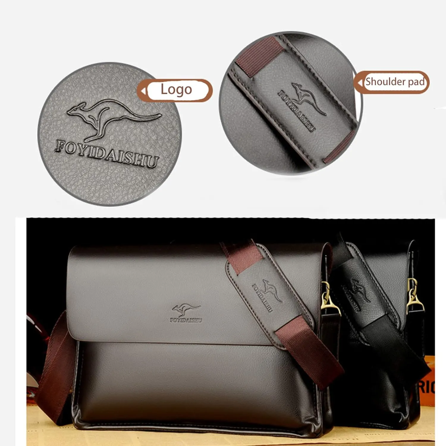 Mens Crossbody Bag, Leather Messenger Shoulder Bag for Women Men Purse Travel Work Business