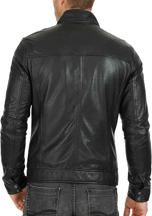 Men's Distressed Black & Brown Leather Jacket Coat | Black Leather Jacket