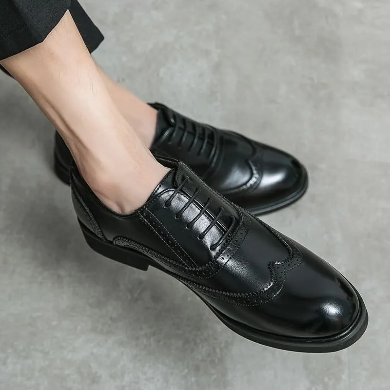 Men's Dress Formal Shoes Lace Up Business Round Toe Burnished Leather Classic Business Party Wedding Anti-Slip Non Slip Rubber Sole Block Heel Low Top Casual