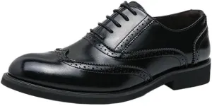 Men's Dress Formal Shoes Lace Up Business Round Toe Burnished Leather Classic Business Party Wedding Anti-Slip Non Slip Rubber Sole Block Heel Low Top Casual