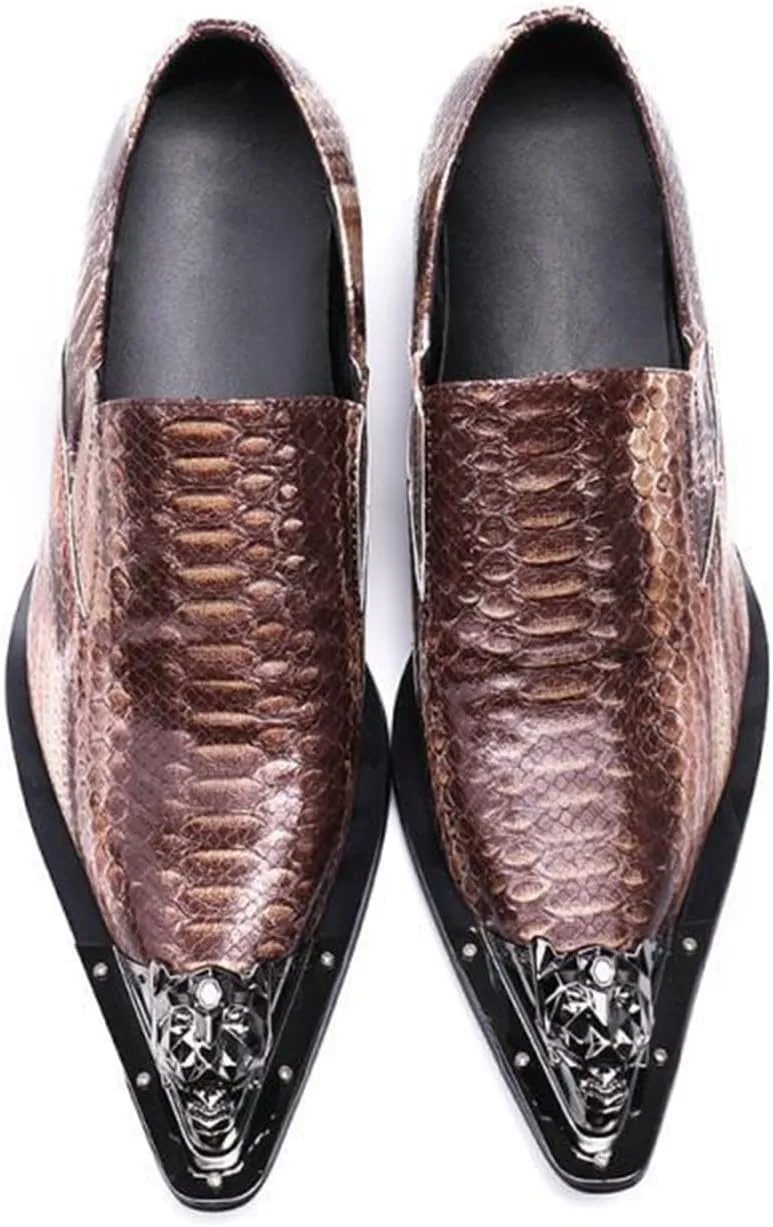 Mens Dress Shoes, Cowhide Shoes Genuine Leather Large Size Low Top Metal Pointed Toe Overshoes Breathable Suit Shoes Casual Shoes