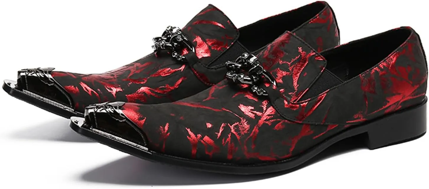 Mens Dress Shoes, Red Cowhide Slip on Loafers Plus Size Casual Business Low Top Pointed Metal Toe Breathable Formal Genuine Leather Shoes, 46 EU,Red