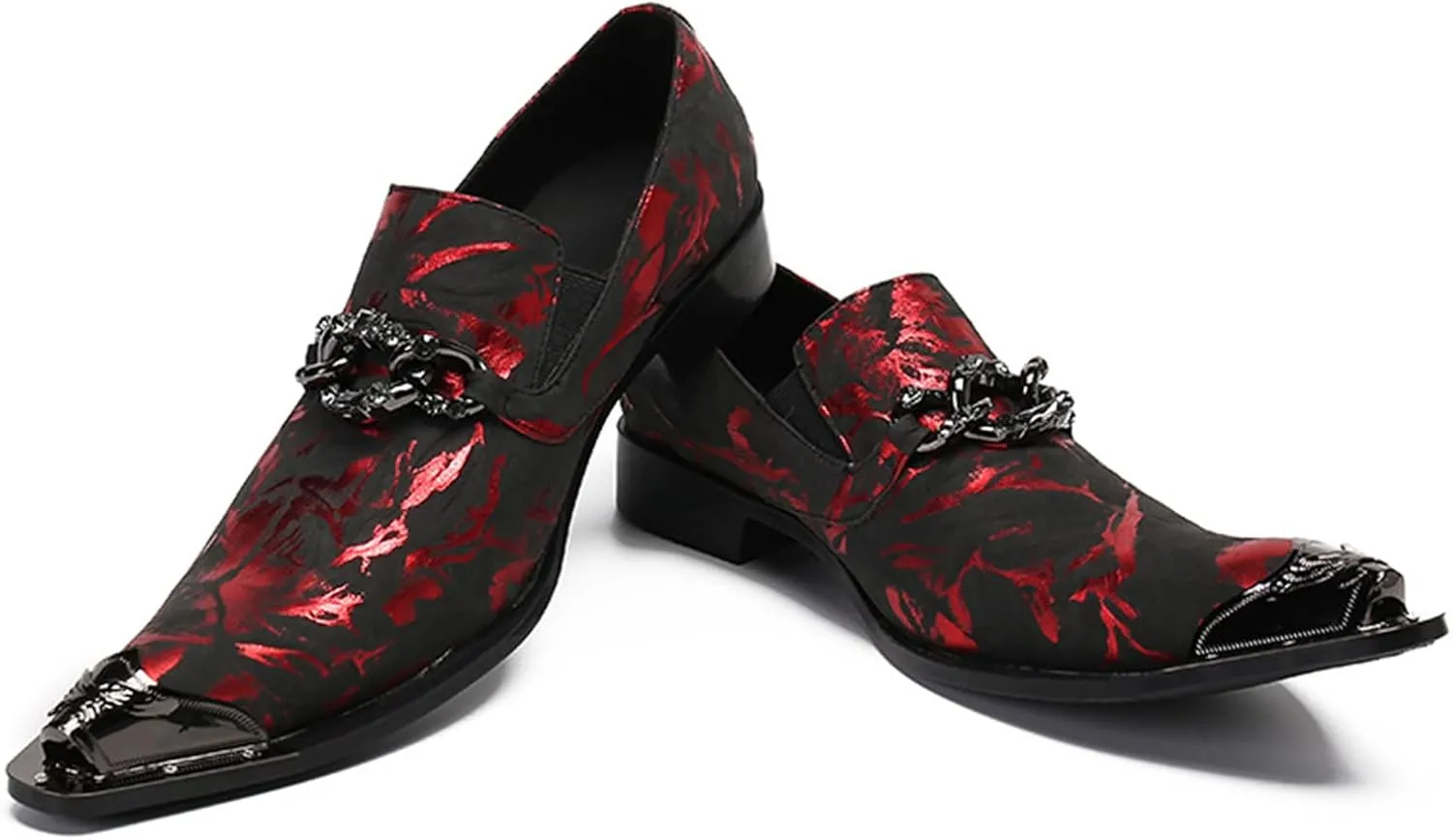 Mens Dress Shoes, Red Cowhide Slip on Loafers Plus Size Casual Business Low Top Pointed Metal Toe Breathable Formal Genuine Leather Shoes, 46 EU,Red