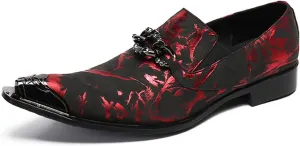 Mens Dress Shoes, Red Cowhide Slip on Loafers Plus Size Casual Business Low Top Pointed Metal Toe Breathable Formal Genuine Leather Shoes, 46 EU,Red