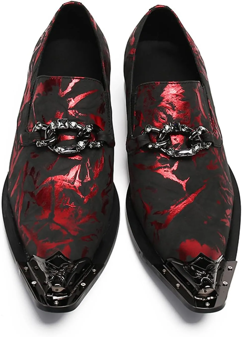 Mens Dress Shoes, Red Cowhide Slip on Loafers Plus Size Casual Business Low Top Pointed Metal Toe Breathable Formal Genuine Leather Shoes, 46 EU,Red