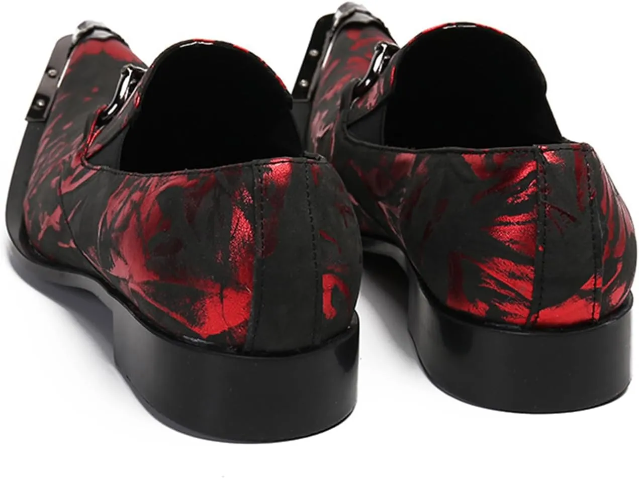 Mens Dress Shoes, Red Cowhide Slip on Loafers Plus Size Casual Business Low Top Pointed Metal Toe Breathable Formal Genuine Leather Shoes, 46 EU,Red