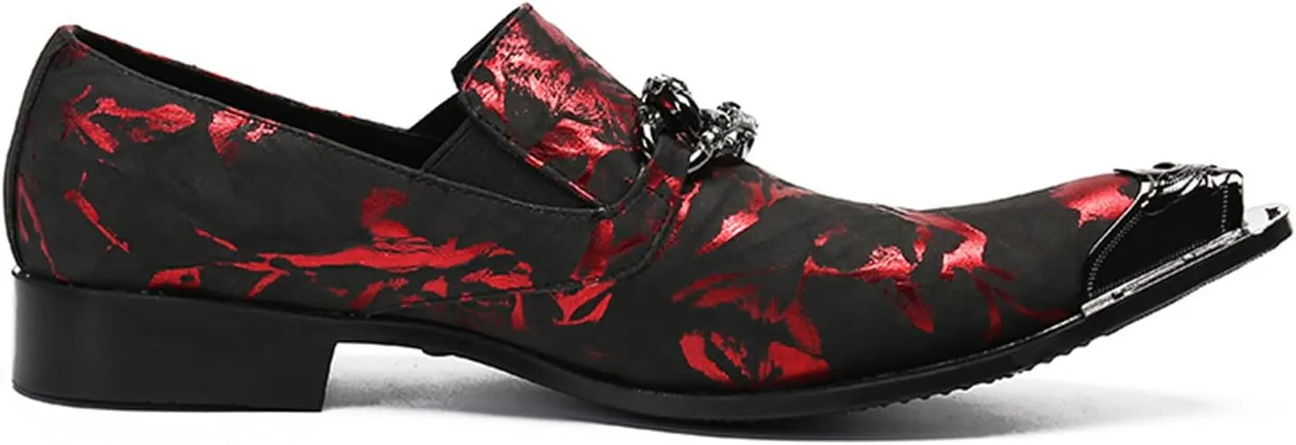 Mens Dress Shoes, Red Cowhide Slip on Loafers Plus Size Casual Business Low Top Pointed Metal Toe Breathable Formal Genuine Leather Shoes, 46 EU,Red