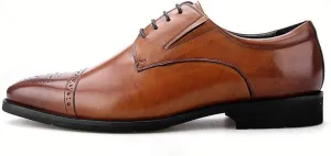 Men's Dress Shoes，Lace-up Business Leather Shoes Office Business Party Wedding England Handmade Cowhide Carved,Brown- 44/UK 9.5/US 10