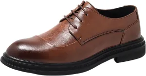 Men's Genuine Leather Dress Shoes with Comfortable Thick Heel & Hand-Crafted Stitching - Ideal for Business Casual Everyday Wear