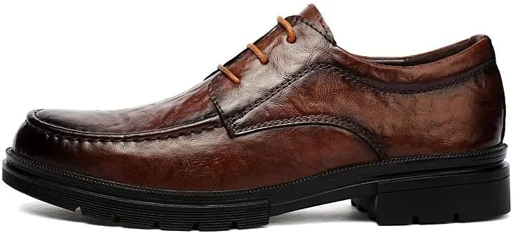 Men's Genuine Leather Platform Lace Up Dress Shoes Round Toe Low Non Slip Mens Oxfords Shoes
