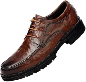Men's Genuine Leather Platform Lace Up Dress Shoes Round Toe Low Non Slip Mens Oxfords Shoes