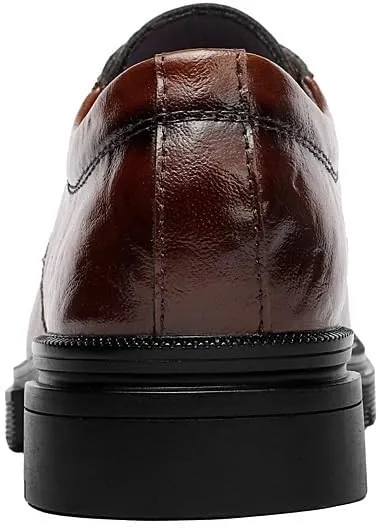 Men's Genuine Leather Platform Lace Up Dress Shoes Round Toe Low Non Slip Mens Oxfords Shoes