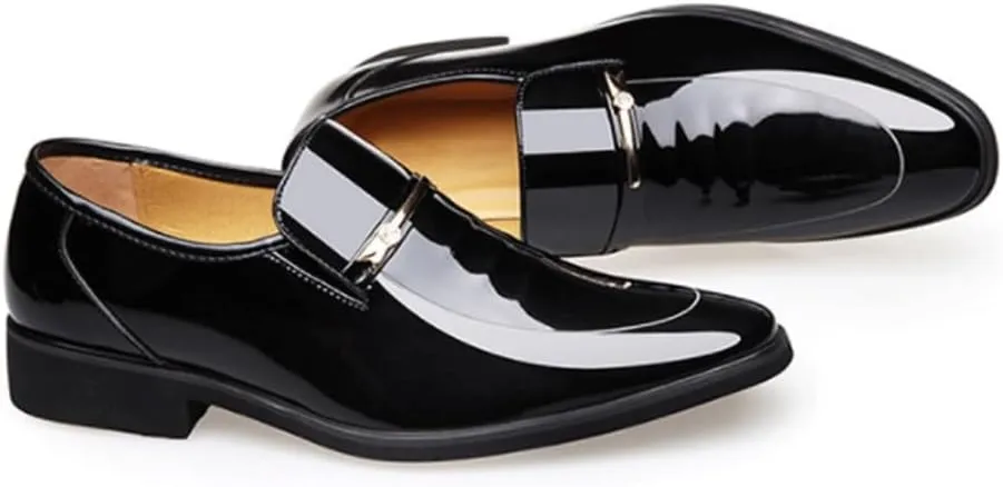 Mens Height Increasing Dress Shoes Invisible Elevator Oxfords Patent Leather Formal Taller Elevated Comfort Heels