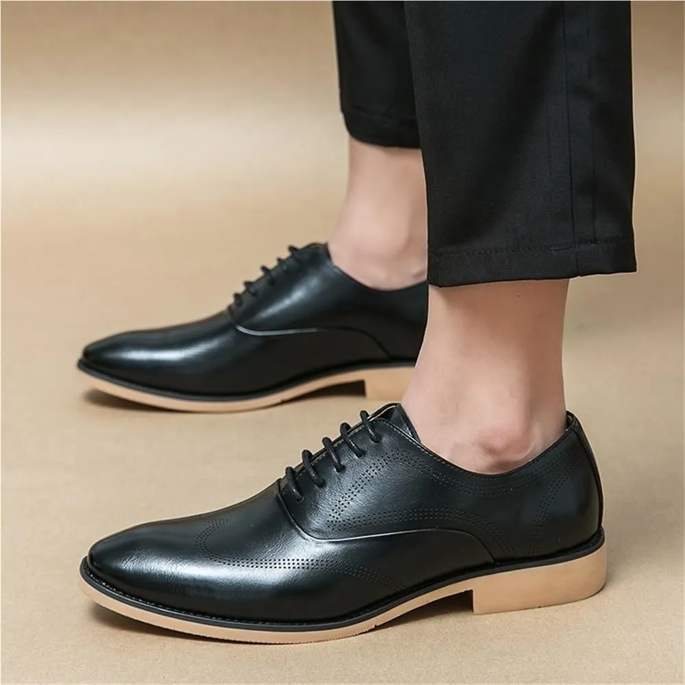 Men's Italian Oxford Dress Shoes Brogue Split Leather Pointed Toe Groom Wedding Versatile Brown