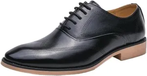 Men's Italian Oxford Dress Shoes Brogue Split Leather Pointed Toe Groom Wedding Versatile Brown