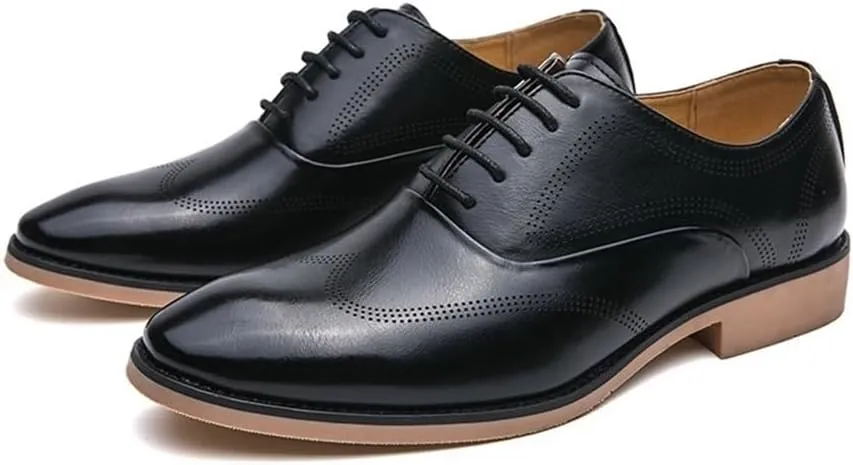 Men's Italian Oxford Dress Shoes Brogue Split Leather Pointed Toe Groom Wedding Versatile Brown