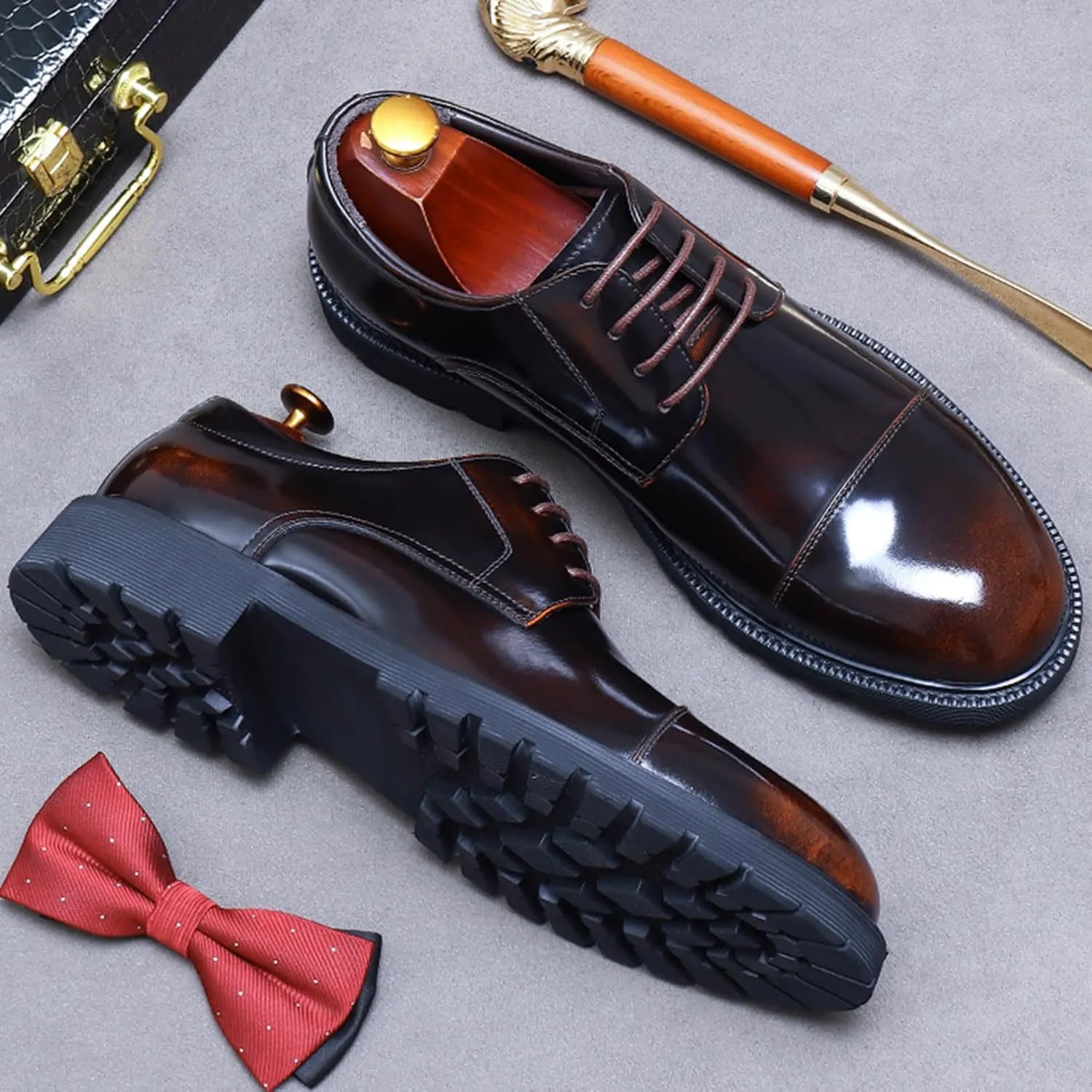 Men's Lace Up Derbys, Genuine Leather School Uniform Shoe Smart Office Work Formal Shoes for Male