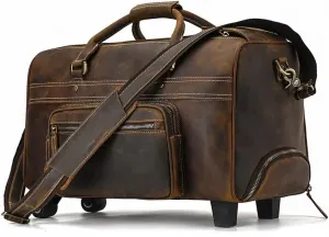 Mens leather cowhide pole case Vintage cowhide travel bag Large capacity suitcase Business travel handbag