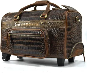 Mens leather cowhide pole case Vintage cowhide travel bag Large capacity suitcase Business travel handbag