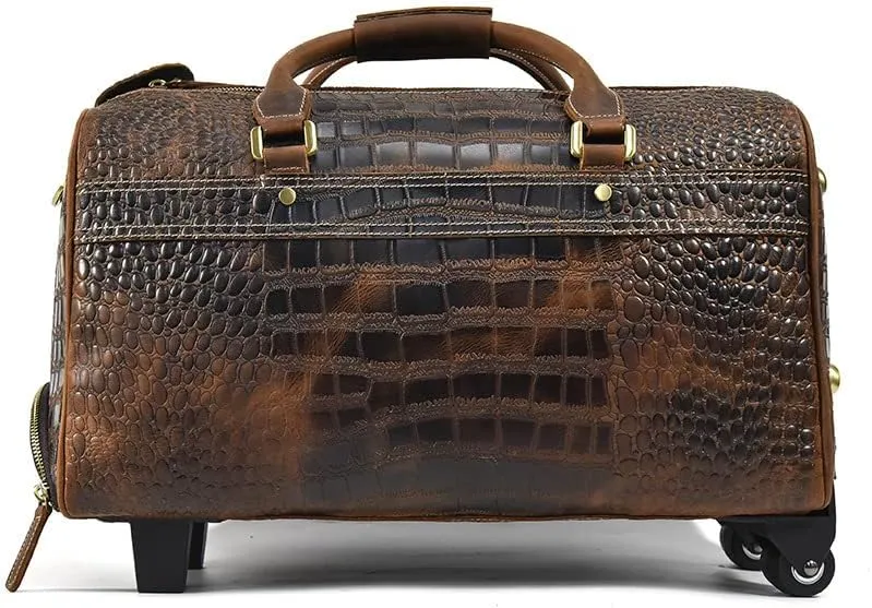 Mens leather cowhide pole case Vintage cowhide travel bag Large capacity suitcase Business travel handbag