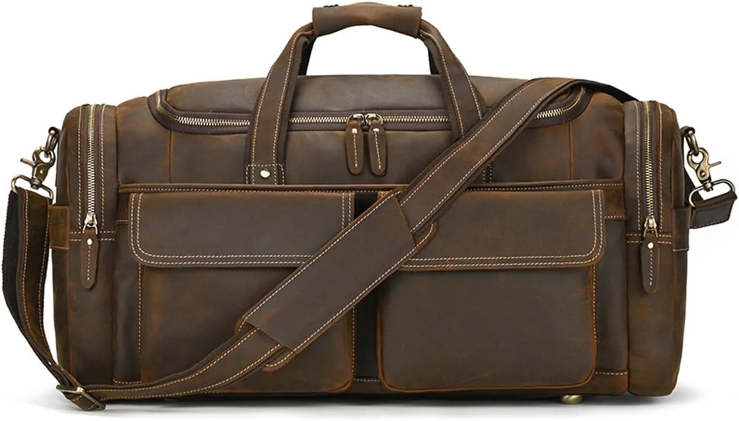 Men's Leather Handbag Leather Vintage Travel Bag Large Capacity Cowhide Duffel Business Crossbody Bag