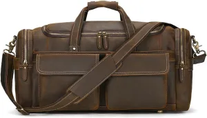 Men's Leather Handbag Leather Vintage Travel Bag Large Capacity Cowhide Duffel Business Crossbody Bag