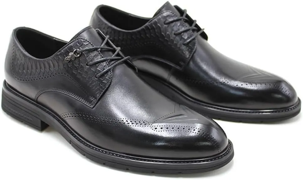 Men's Leather Men's Shoes Business Formal Wear Men's Leather Shoes High-end Top Layer Cowhide Brogue Carved Derby Shoes(Black,41)
