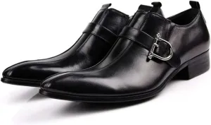 Men's Monk Shoes，Banquet Wedding Dress Shoes Buckle Business Leather Shoes Retro Cowhide Footwear,Black- 45/UK 10.5/US 11