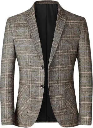Men's Plaid Blazer Business Sports Coat Slim Fit Plaid Suit Jackets Blazer for Wedding Party