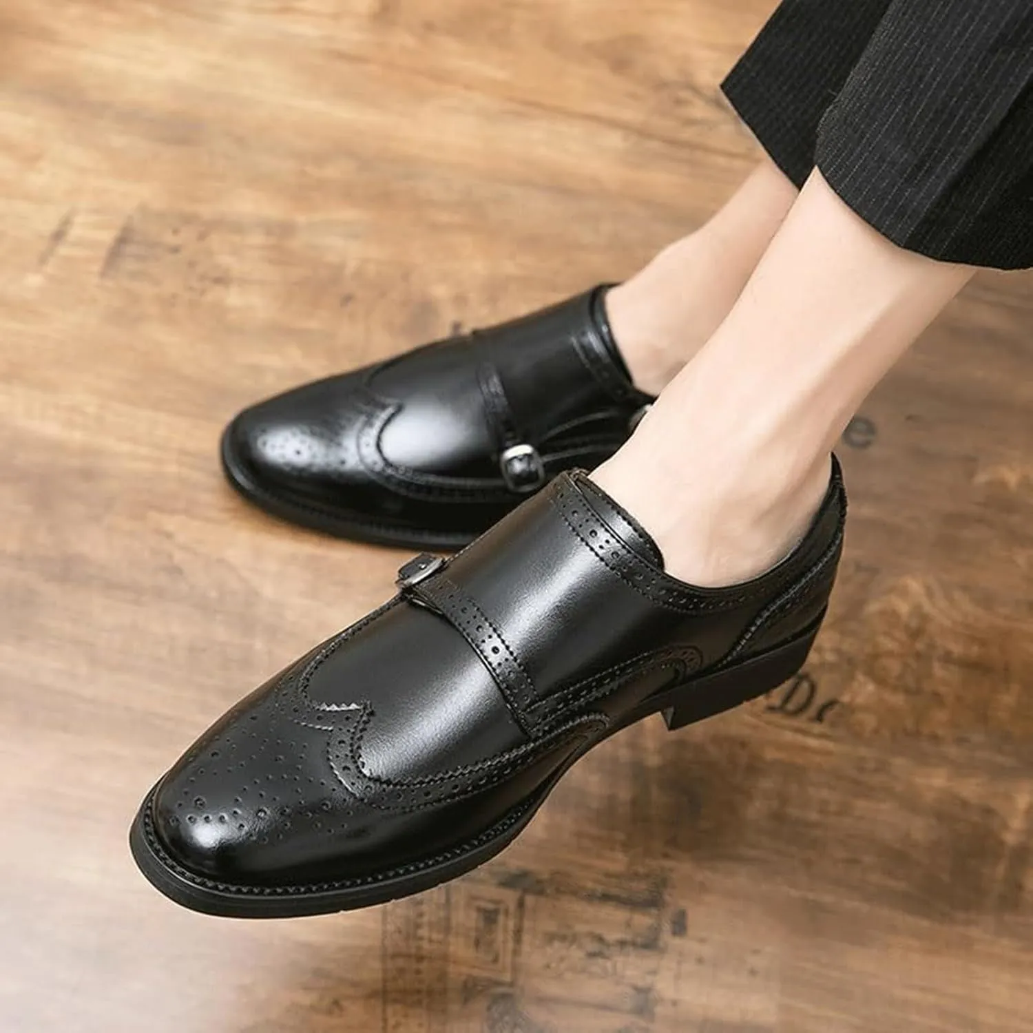 Men's Pointed-Toe Wedding Oxford Shoes, Leather Business Formal Dress Shoes for Groomsmen