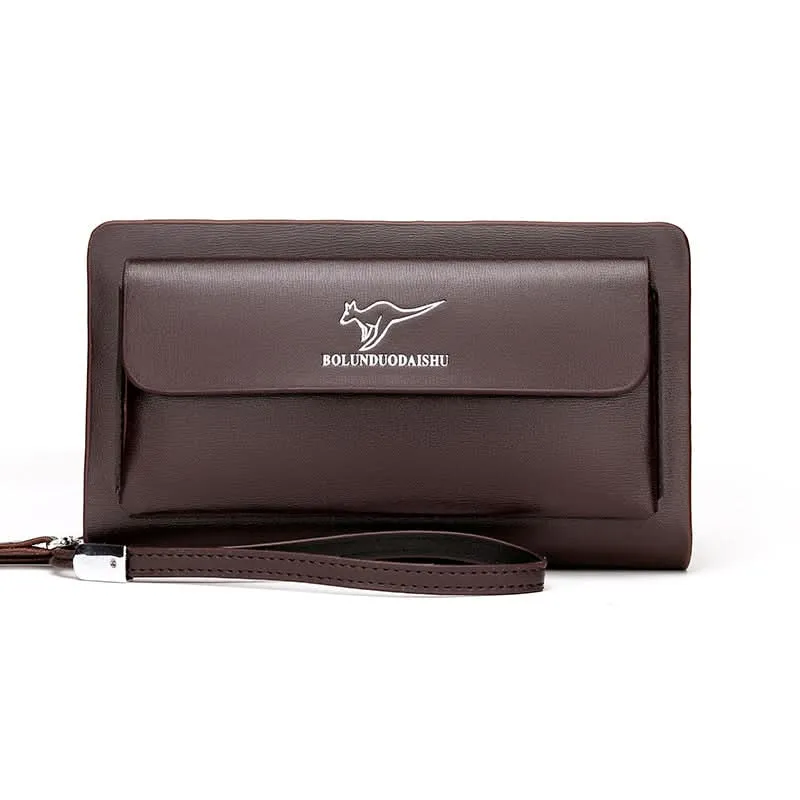 Men’s PU Leather Clutch Bag – Double Zipper Business Handbag with Phone Storage