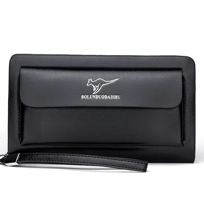 Men’s PU Leather Clutch Bag – Double Zipper Business Handbag with Phone Storage