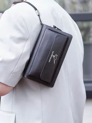 Men’s PU Leather Clutch Bag – Double Zipper Business Handbag with Phone Storage
