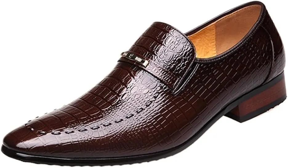 Men's Slip-On Comfortable Dress Shoes PU Leather Shoes Luxury Crocodile Pattern Men Business Dress Shoes Casual Social Shoe Male Wedding Footwear