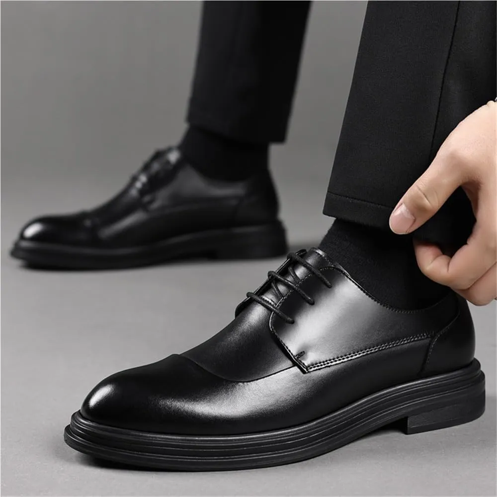 Men's Spring Business Dress Shoes Casual English Style Commuter Formal Shoes Wedding Groom Shoes Comfortable Stylish Classic Leather Shoes(6.5)